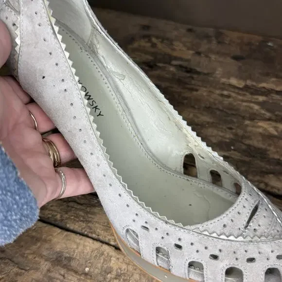 B Makowsky Gray Suede Peep Toe Cutout Platform Heels Women’s Size 9.5M - Picture 7 of 9
